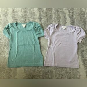 J Crew Crewcuts Girls' Green and Purple Puff Sleeve Tops xs 2-3